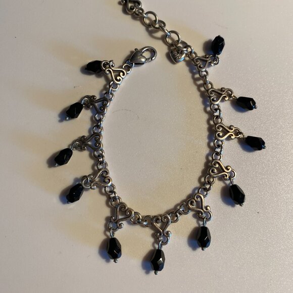 RETIRED Brighton Silver Hearts Black Beaded Bracelet with Faceted Crystal Charms - Picture 1 of 6